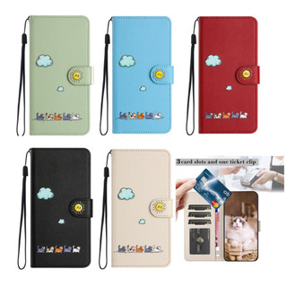 Sang Trọng Bao Da Điện Thoại Kiểu Ví Gập Có Ngăn Thẻ In Hình Mèo Hoạt Hình Cho iphone se 2022 / 2020 x xs max xr 8 7 6 6s plus Ốp