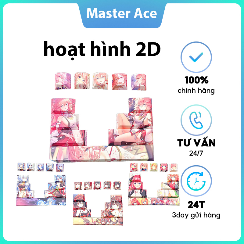 Keycap hoạt hình 2D, 12 phím, thăng hoa năm mặt PBT, chiều cao anh đào, keycap cá nhân hóa cho bàn phím cơ Genshin Impact