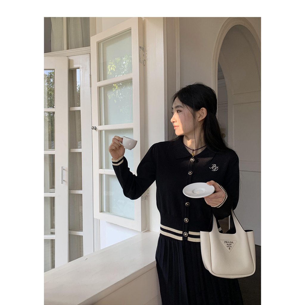 NZN Bộ áo Cardigan dài tay thời trang Hàn Quốc dành cho nữ + Bộ váy luộc