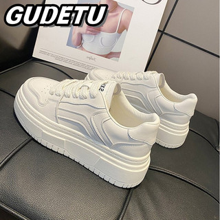 GUDETU  Giày Thể Thao Đế Dày Màu Trắng Chất Lượng Cao Giày Bánh Mì Đế Mềm Cao 3cm Chống Trượt Cho Nữ Giày Thể Thao Thời Trang Cho Nữ Giày Thời Trang Kiểu Dáng Dễ Thương Xinh Xắn Dành Cho Nữ