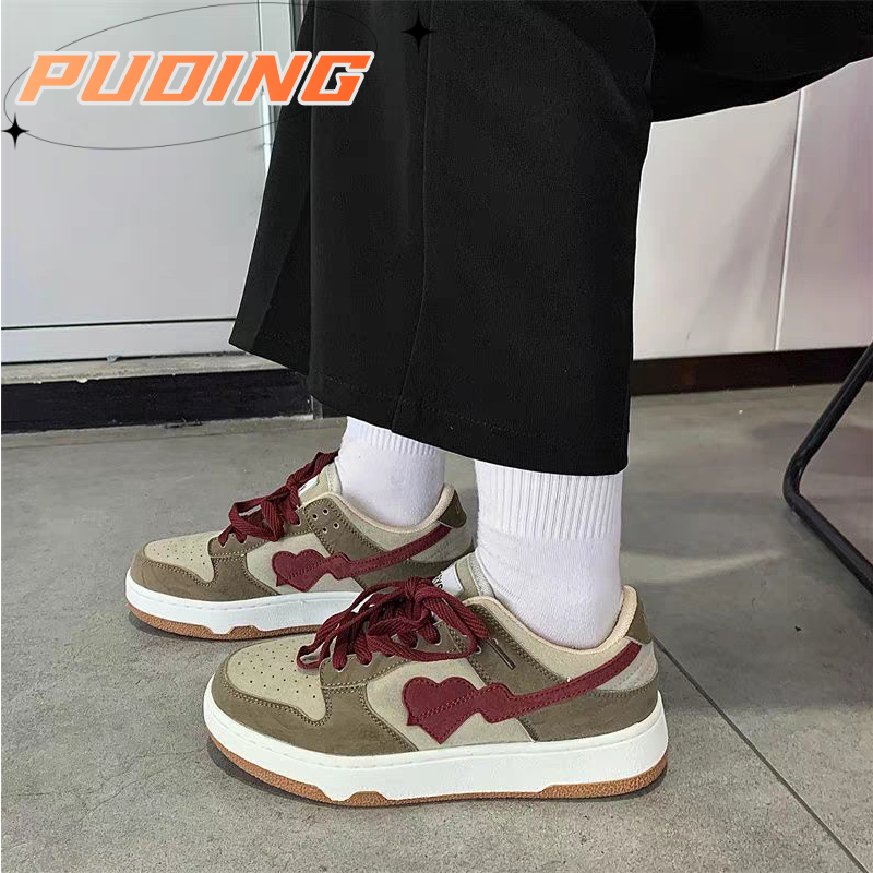 DUOHANZI   Giày Thể Thao Nữ Thời Trang Năng Động Giày Sneaker In logo Trái Tim Xinh Xắn Giày Tập Luyện Đức Màu Sắc Tương Phản Cổ Điển Giày Thời Trang Mùa Thu Giày Nữ Đi học.