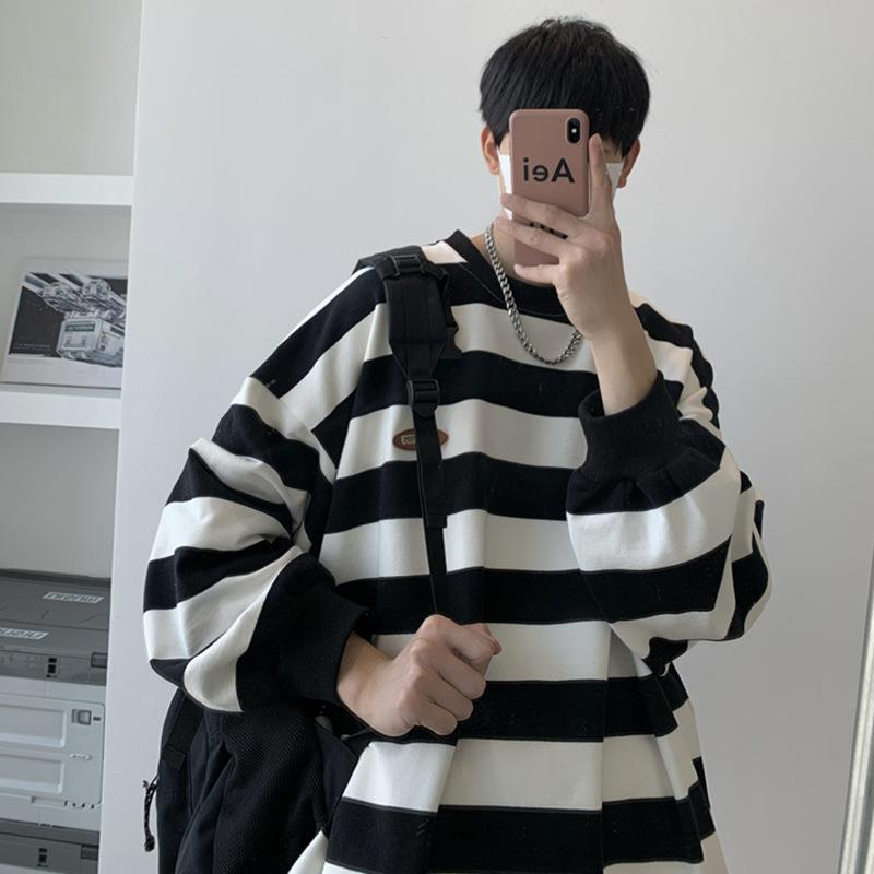 Áo Thun Dài Tay Form Rộng Họa Tiết Sọc Ngang Thời Trang Dành Cho Cả Nam Và Nữ