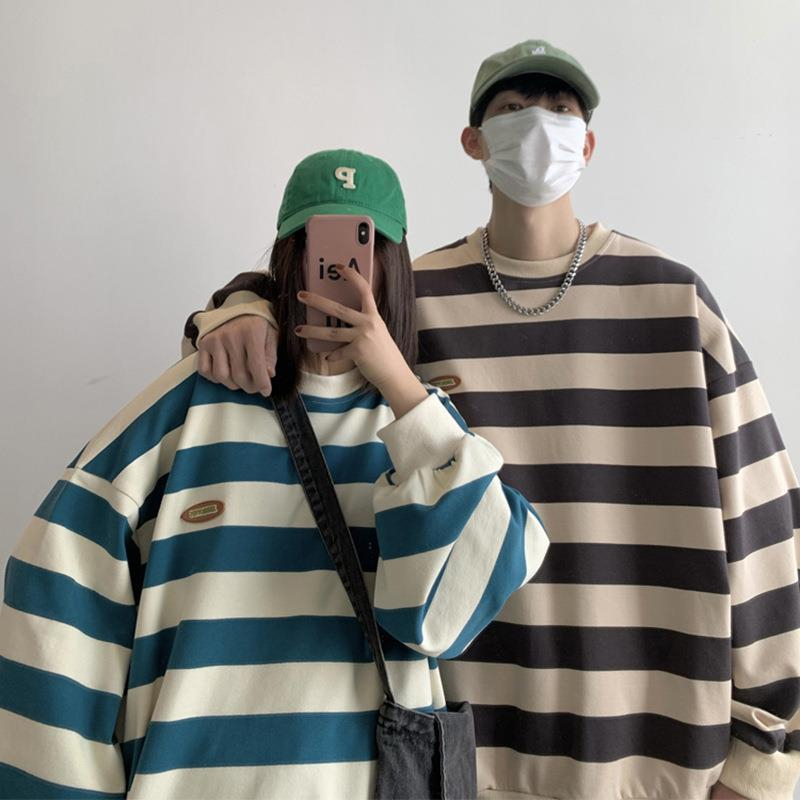 Áo Thun Dài Tay Form Rộng Họa Tiết Sọc Ngang Thời Trang Dành Cho Cả Nam Và Nữ