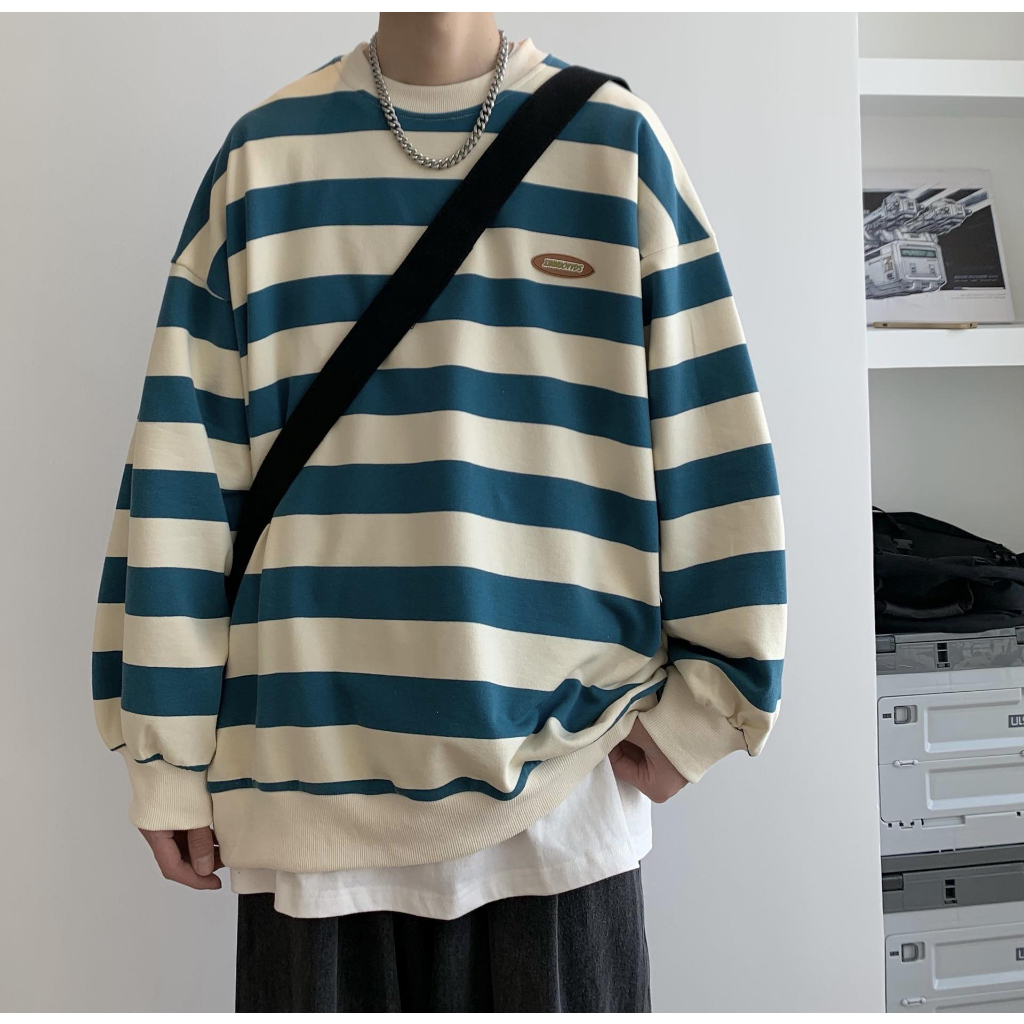 Áo Thun Dài Tay Form Rộng Họa Tiết Sọc Ngang Thời Trang Dành Cho Cả Nam Và Nữ