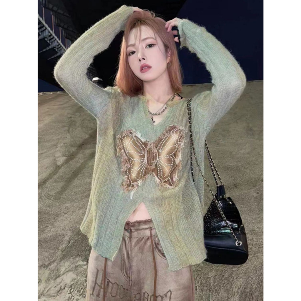 Áo sweater Dệt Kim Đính Nơ Màu gradient Phong Cách Âu Mỹ Cho Nữ