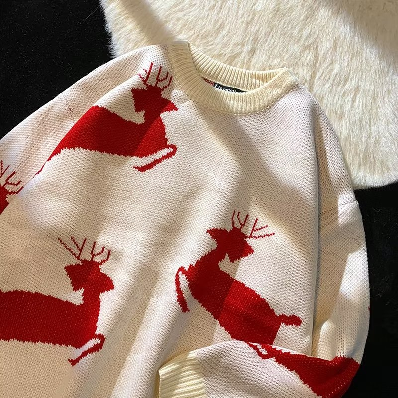 Áo sweater Dệt Kim Tay Dài Cổ Tròn In Hình Tuần Lộc Giáng Sinh Thời Trang Cho Nam