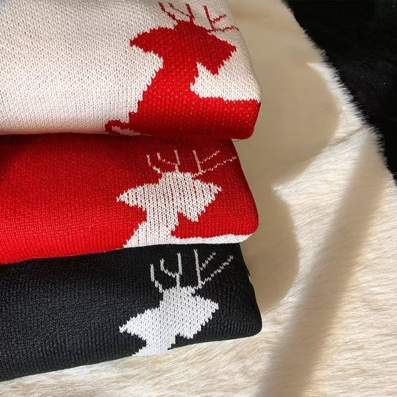 Áo sweater Dệt Kim Tay Dài Cổ Tròn In Hình Tuần Lộc Giáng Sinh Thời Trang Cho Nam