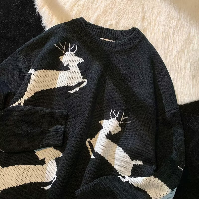 Áo sweater Dệt Kim Tay Dài Cổ Tròn In Hình Tuần Lộc Giáng Sinh Thời Trang Cho Nam