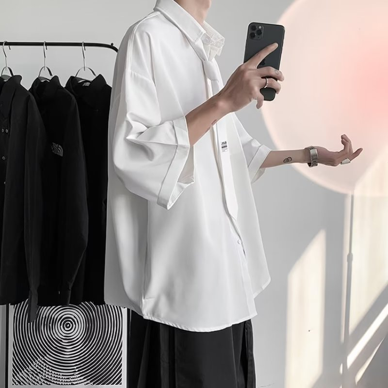 Áo Sơ Mi Tay Lỡ Thiết Kế Mới Đơn Giản Năng Động Thời Trang Dành Cho Nam