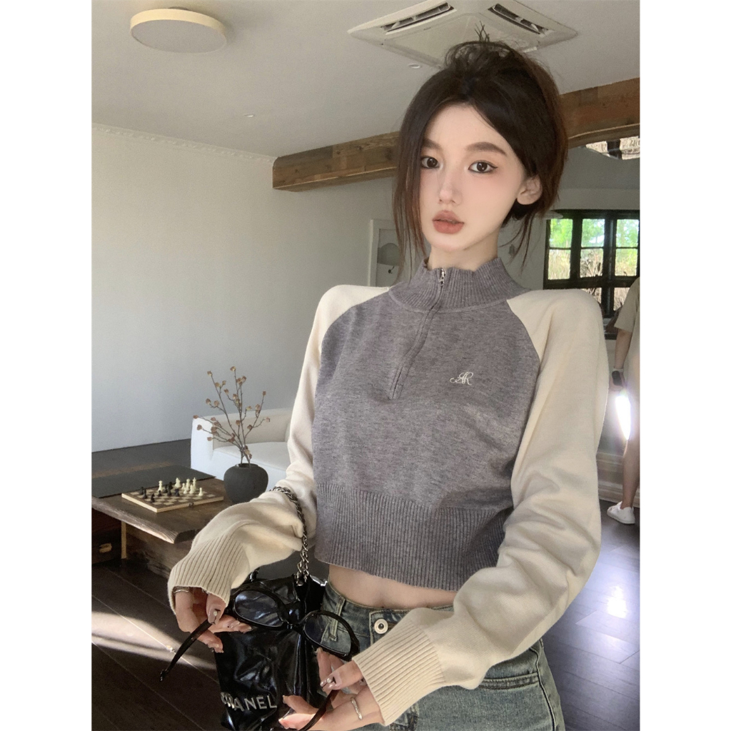 Yeya Áo sweater Dệt Kim Tay Dài Màu Sắc Tương Phản Phong Cách Hàn Quốc Thời Trang Mùa Thu Dành Cho Nữ
