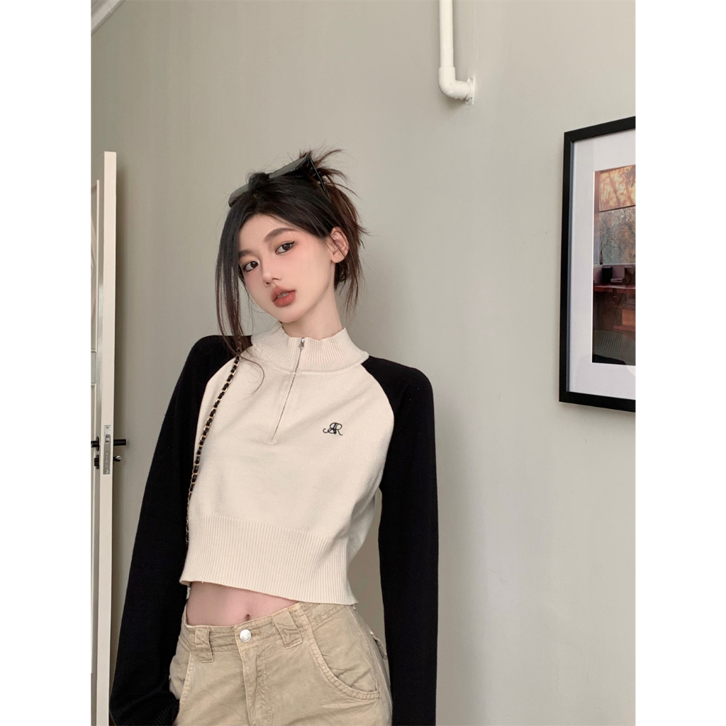 Yeya Áo sweater Dệt Kim Tay Dài Màu Sắc Tương Phản Phong Cách Hàn Quốc Thời Trang Mùa Thu Dành Cho Nữ