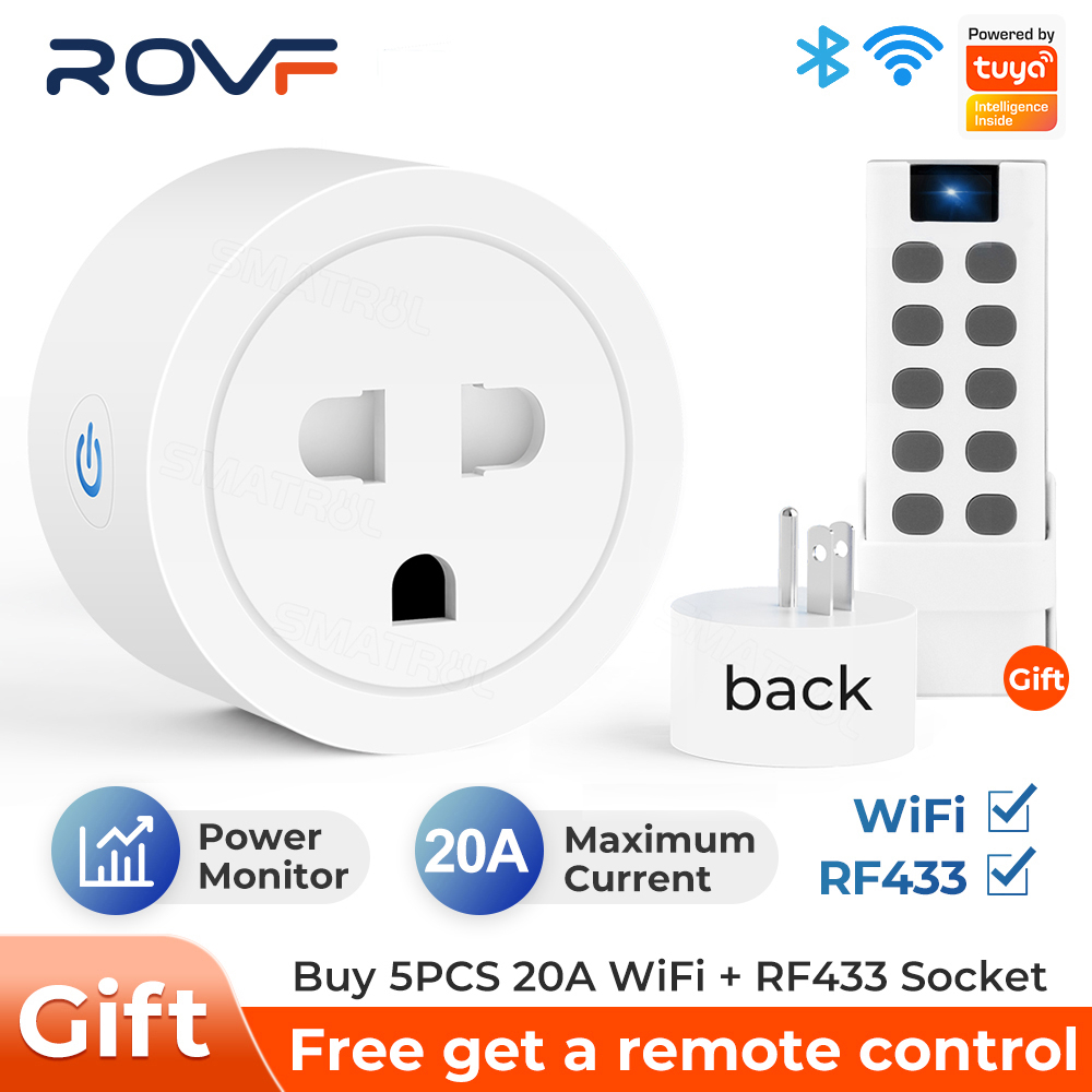 Ổ cắm thông minh wifi ROVF 16A/20A RF 433Tuya Ổ điện thông minh đo công suất