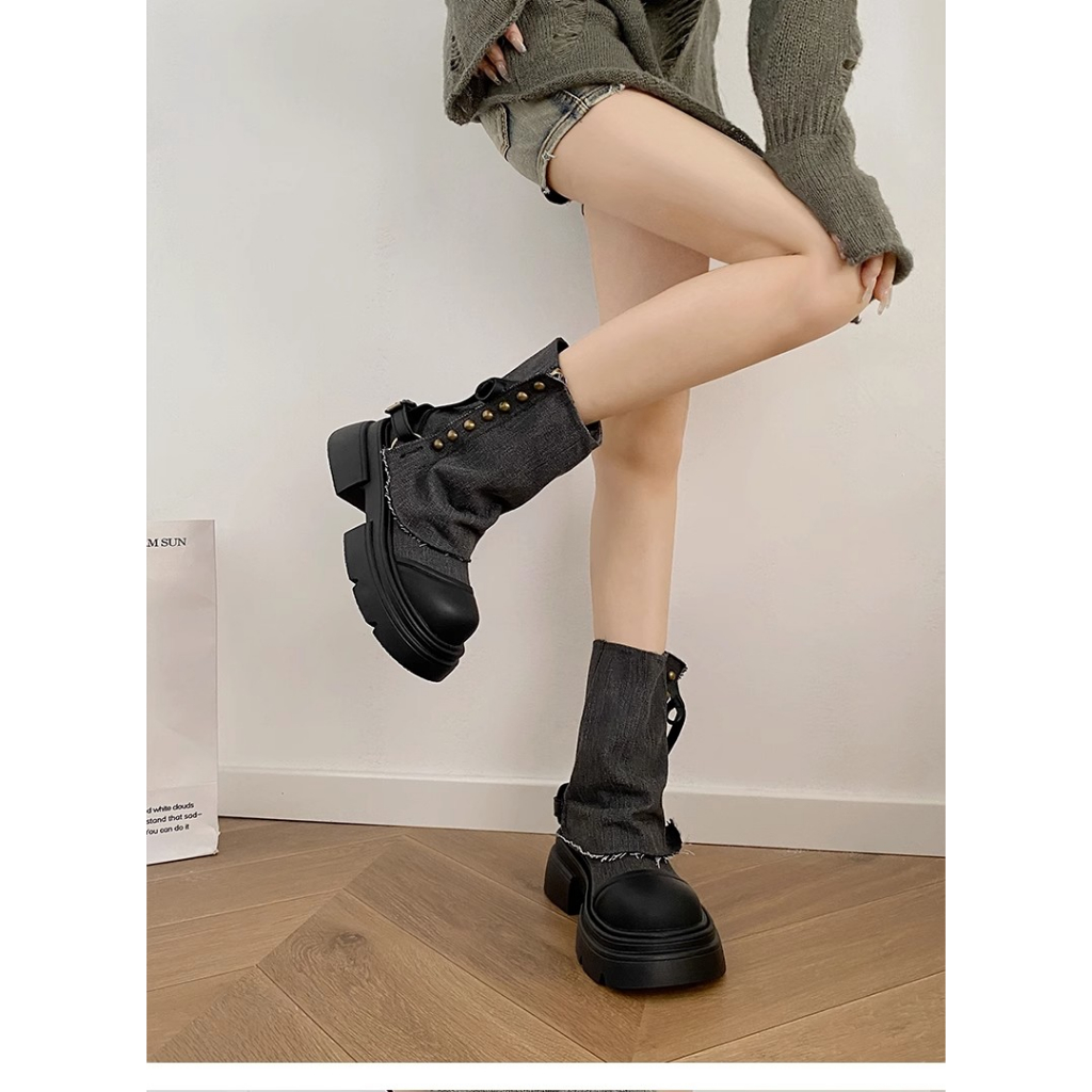 Đen Giày Bốt martin Đế Dày Phong Cách Anh Quốc Thời Trang Mùa Thu 2023