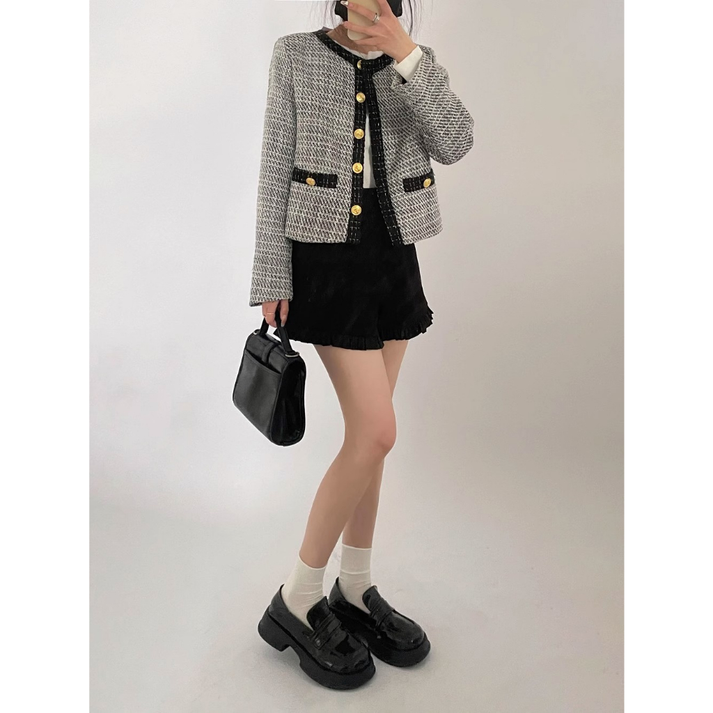 Đen Giày Lười Da Mũi Tròn Đế Dày Phong Cách Anh Quốc Thời Trang Mùa Thu 2023 Cho Nữ