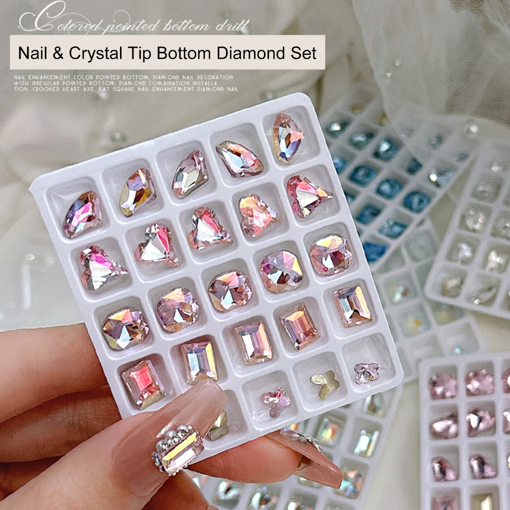 Set 25 Phụ Kiện Đá Pha Lê Hình Vuông / Trái Tim / Bướm / Trái Tim Trang Trí Móng Nghệ Thuật DIY