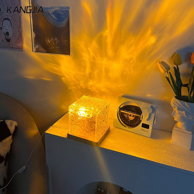 KANGJIA Xoay Nước Gợn Sóng Đèn Ngủ Nhỏ Sáng Tạo Ngọn Lửa Bầu Không Khí Ánh Sáng Lãng Mạn Quà Tặng Chiếu Sao Ánh Sáng