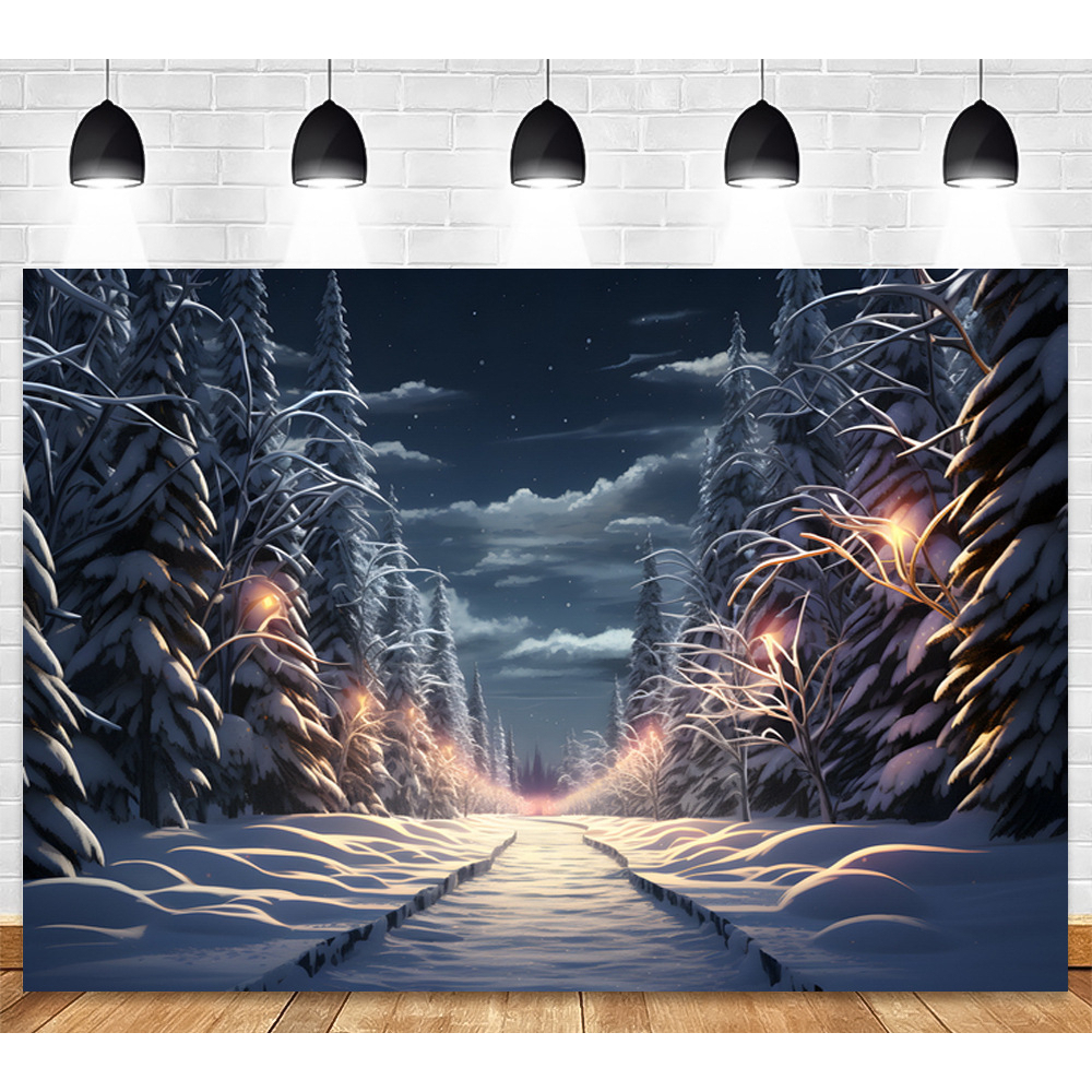 Phông Nền Chụp Ảnh Phong Cảnh Đêm Giáng Sinh 7x5ft