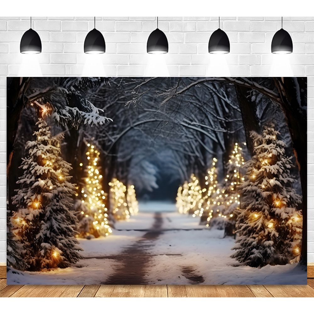 Phông Nền Chụp Ảnh Phong Cảnh Đêm Giáng Sinh 7x5ft