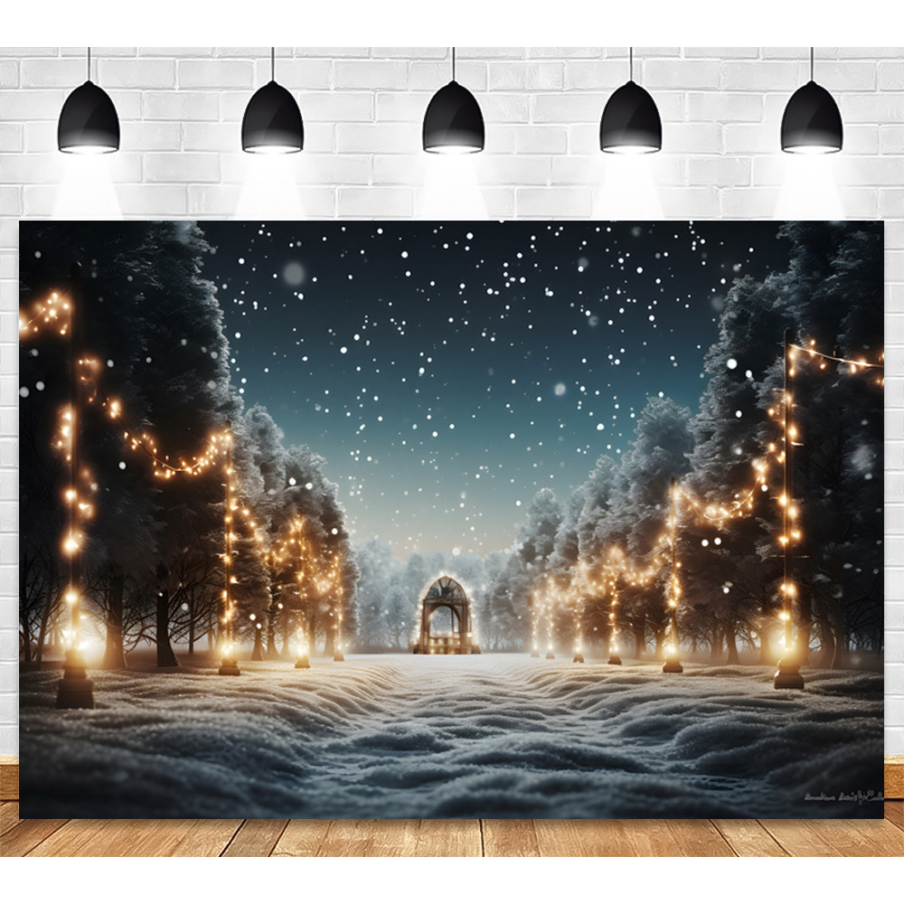 Phông Nền Chụp Ảnh Phong Cảnh Đêm Giáng Sinh 7x5ft