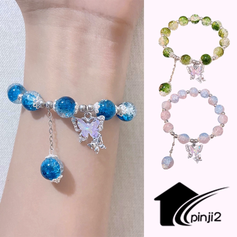 Vòng Tay Chuỗi Hạt Nhiều Màu Hình Bướm Thời Trang Ngọt Ngào Cho Nữ