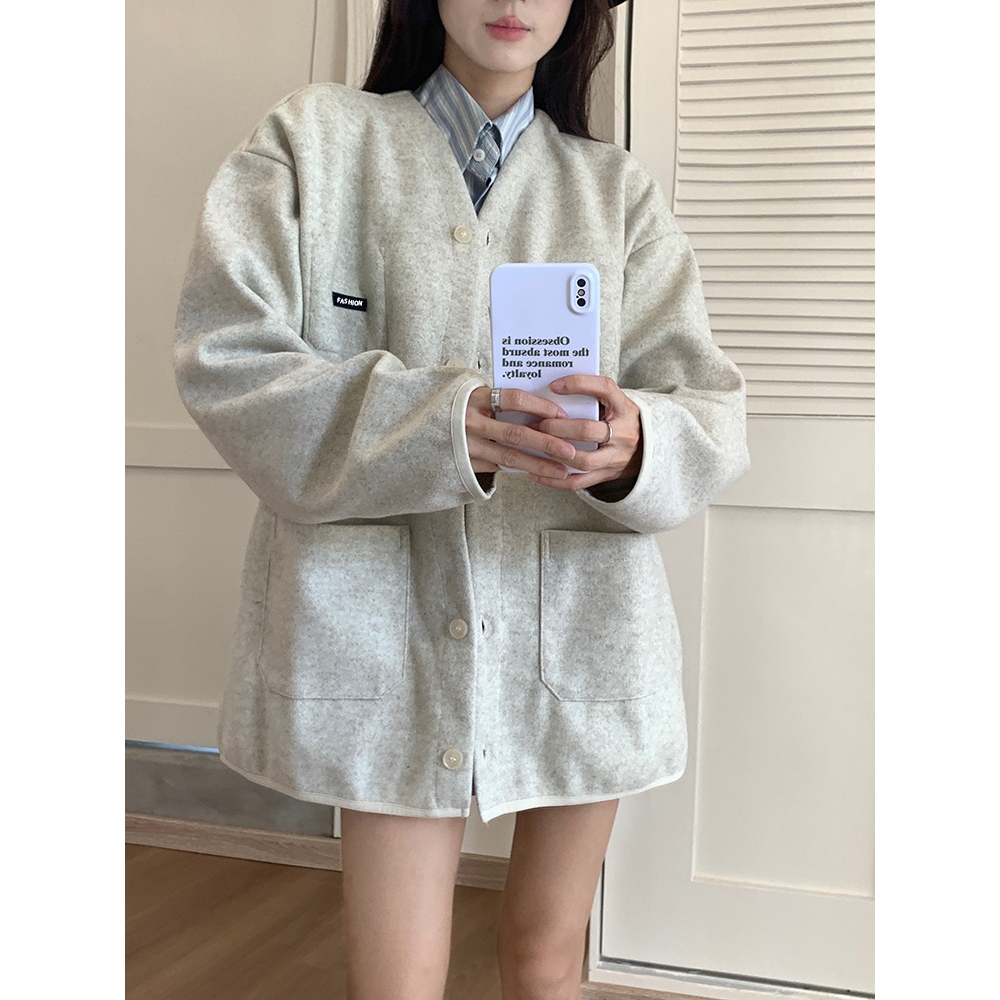 XIN LAN YA SHE Áo Khoác cardigan Cổ Chữ v Tay Dài Dáng Rộng Phong Cách Hàn Quốc Dành Cho Nữ