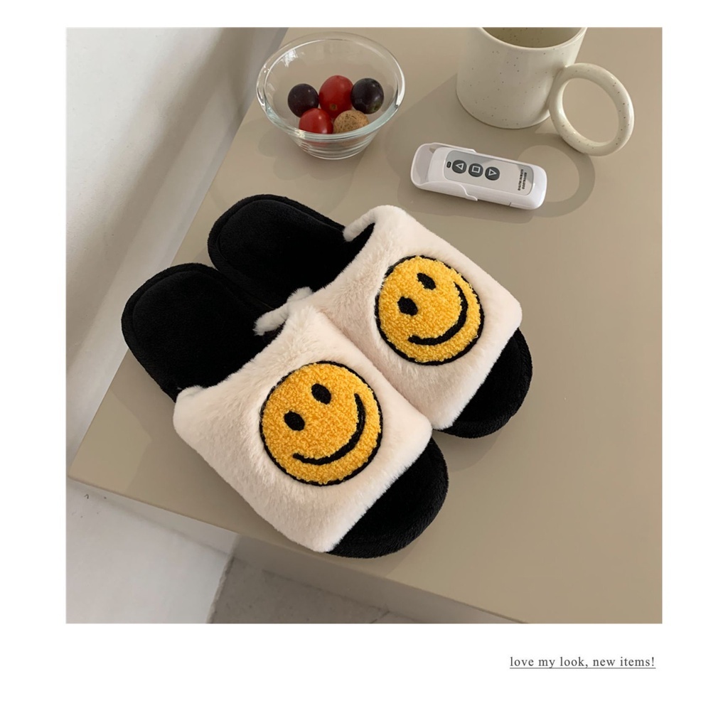 Dép mặt cười Dép Bông Đi Trong Nhà Hình Mặt Cười Hoạt Hình Thời Trang Thu Đông Cho Nữ