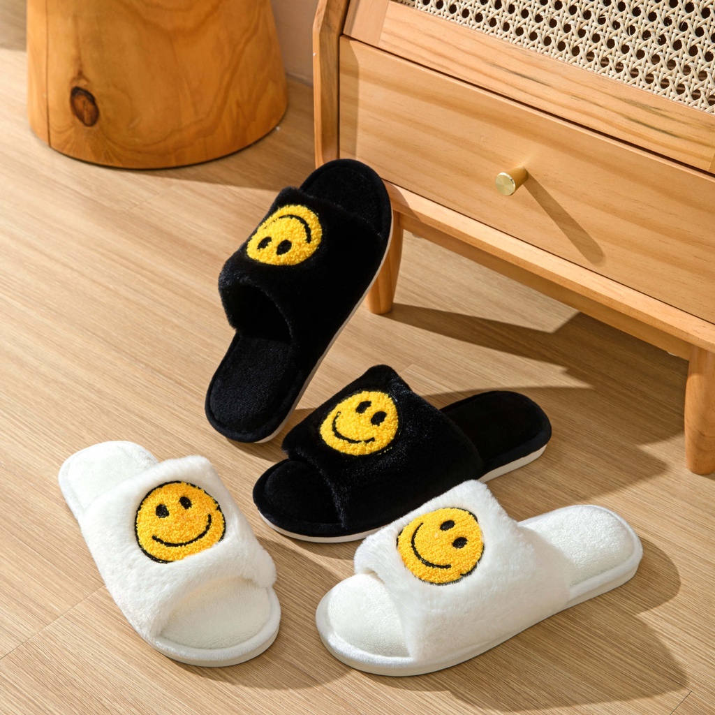 Dép mặt cười Dép Bông Đi Trong Nhà Hình Mặt Cười Hoạt Hình Thời Trang Thu Đông Cho Nữ