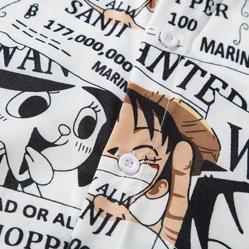 Áo sơ mi AFFLIGA tay ngắn in hình Luffy One Piece phong cách Hàn Quốc thời trang mùa hè cho nam và nữ
