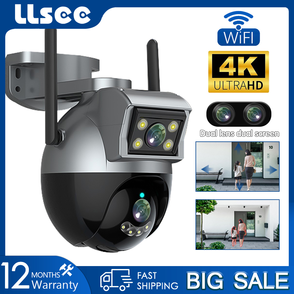 LLSEE, Camera 2 Mắt, Camera WiFi không dây ngoài trời, 8MP Ultra HD, 4K, Zoom 10X, PZT, Camera hồng ngoại không thấm nước, Nói chuyện hai chiều, Xoay 360 độ Xem đồng thời trên điện thoại di động