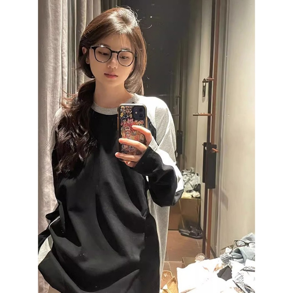 Ethelgirl Áo Thun raglan Rộng Tay Dài Cổ Tròn Thời Trang Mỹ Cho Nữ