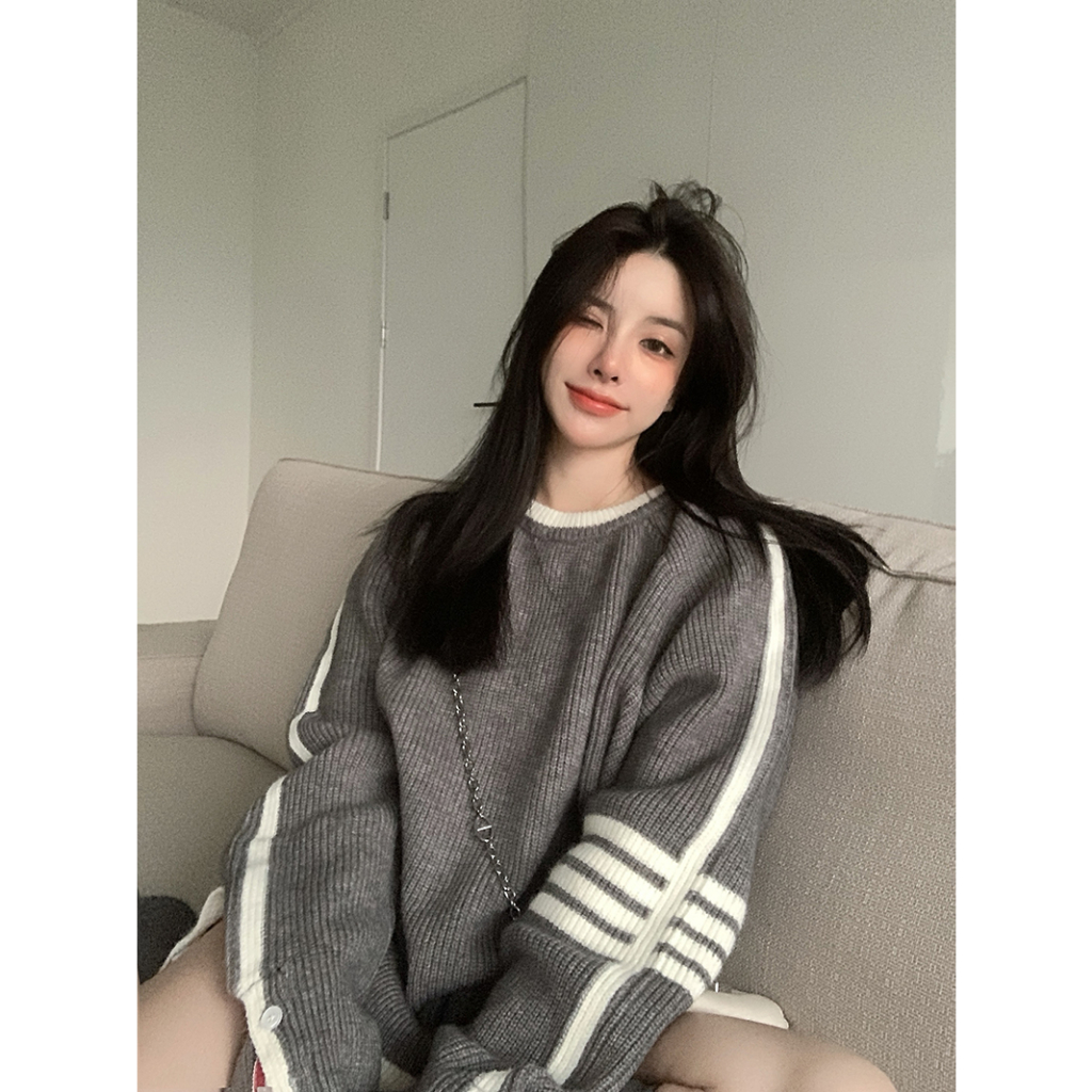 Cocory vn Áo sweater Dệt Kim Tay Dài Cổ Tròn Dáng Rộng Màu Khối Phong Cách Hàn Quốc Thời Trang Cho Nữ y2k