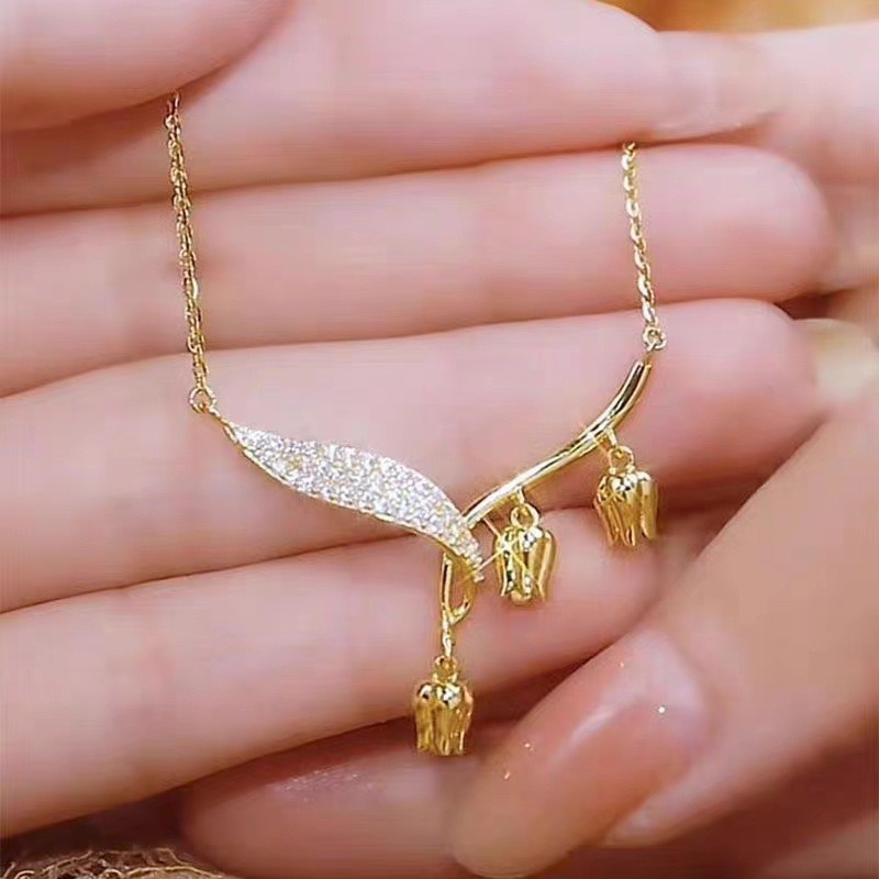 Dây Chuyền Thép Titan Mạ Vàng 18k Đính Đá zircon Sang Trọng