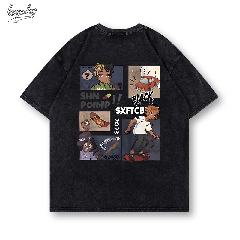 Áo thun nam BEEYANBUY Y0485 100% cotton giặt thương hiệu nội địa dáng rộng cơ bản tay lỡ ulzzang unisex