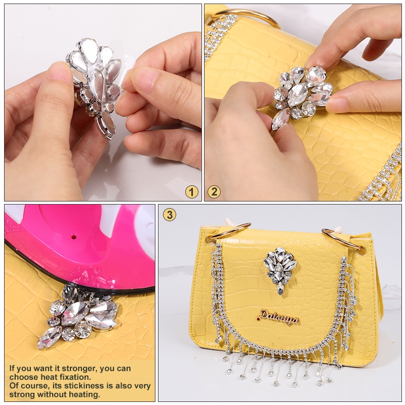 Qiao Phụ Kiện Đá Pha Lê Trong Suốt Đính Kim Cương Giả Trang Trí Áo Hoodie / Túi Xách