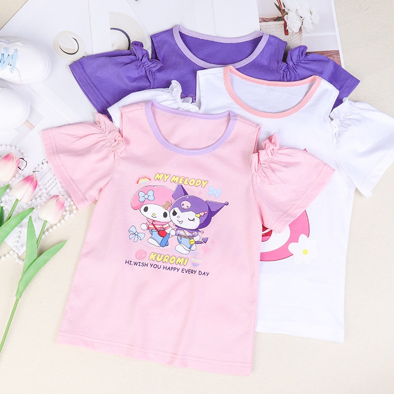 Mới Áo Thun cotton Thiết Kế Hở Vai Phong Cách kuromi Hàn Quốc Dễ Thương Dành Cho Bé Gái