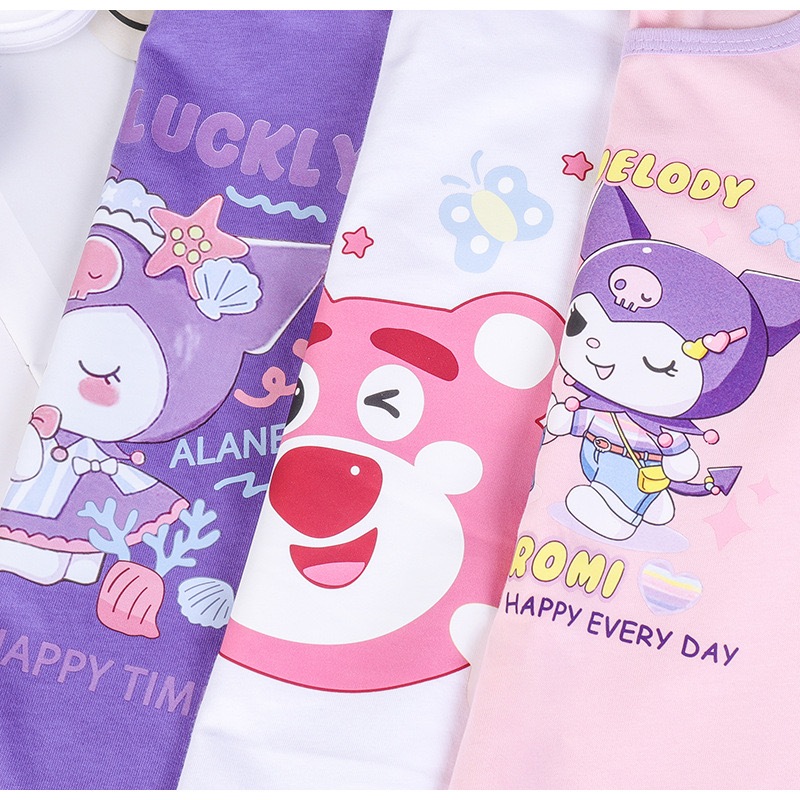 Mới Áo Thun cotton Thiết Kế Hở Vai Phong Cách kuromi Hàn Quốc Dễ Thương Dành Cho Bé Gái
