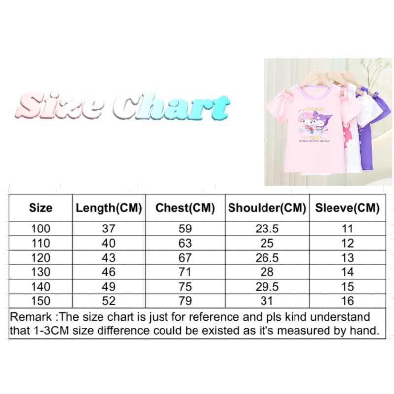 Mới Áo Thun cotton Thiết Kế Hở Vai Phong Cách kuromi Hàn Quốc Dễ Thương Dành Cho Bé Gái