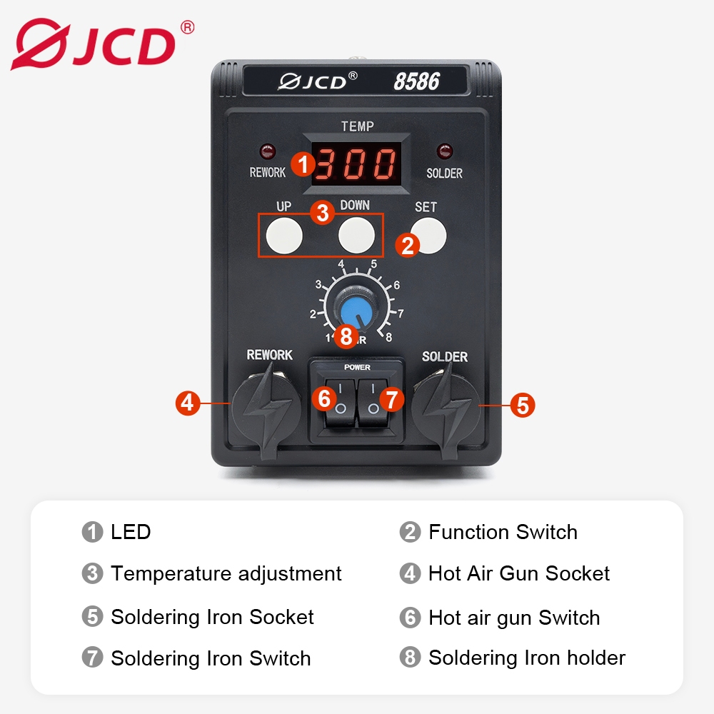 BGA Dụng Cụ Hàn Khí Nóng JCD 8586 750W/220V - 2 Trong 1 Máy hàn khò