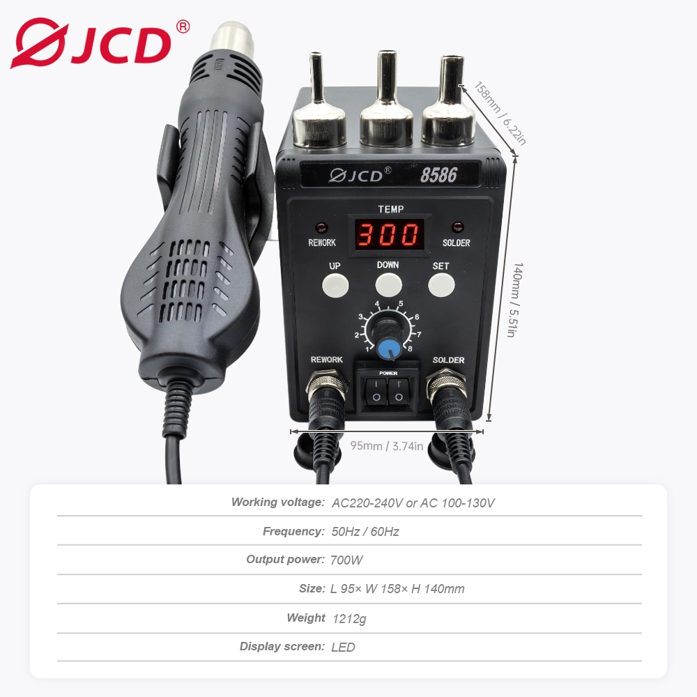 BGA Dụng Cụ Hàn Khí Nóng JCD 8586 750W/220V - 2 Trong 1 Máy hàn khò