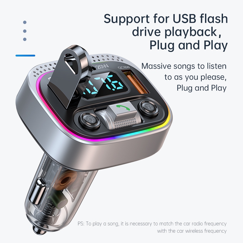 Funkoi Thiết Bị Sạc usb mp3 bluetooth 5.0 Chuyên Dụng Cho Xe Hơi