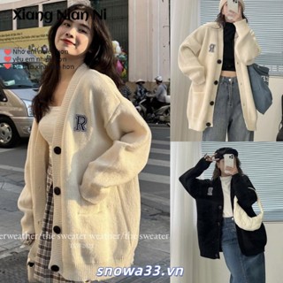Xiang Nan Áo Khoác cardigan Dệt Kim Cổ Chữ v Dày Dài Trung Bình Phong Cách Đại Học Mùa Đông Cho Nữ