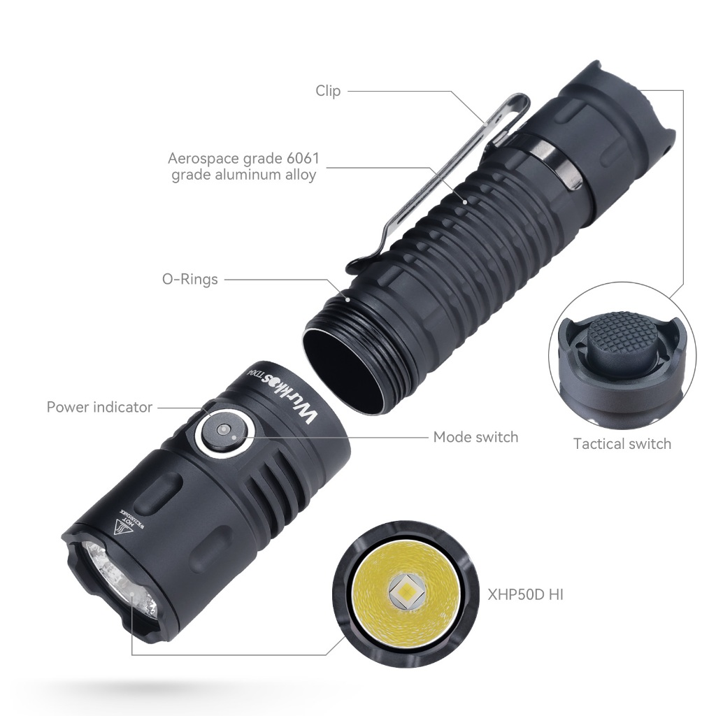 Wukkos Công Tắc Sạc td04 21700 Nút Đôi 3000lm Có Đèn Pin Chất Lượng Cao