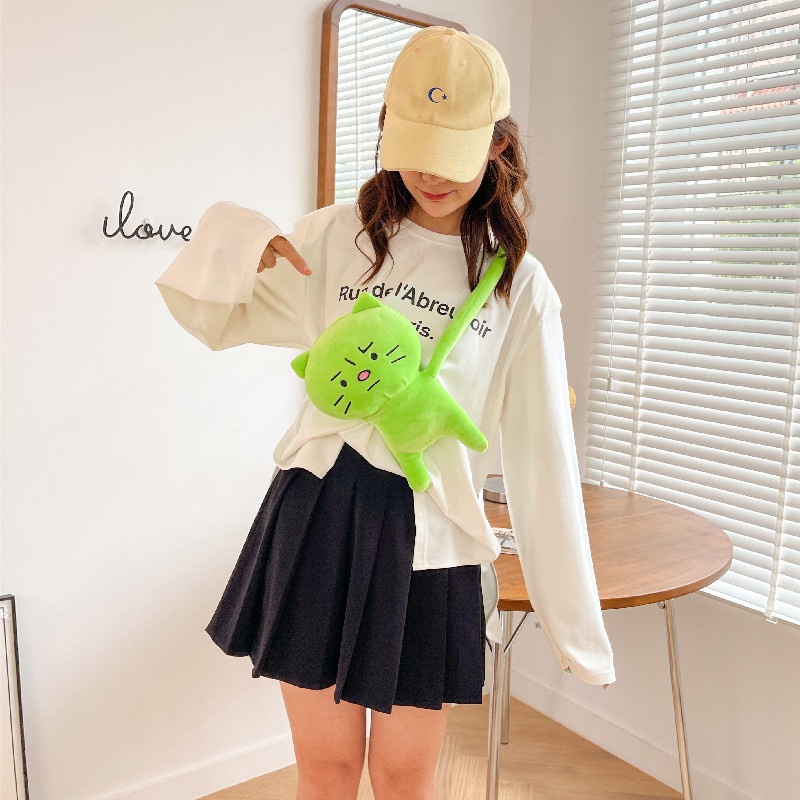 Túi Đeo Chéo Hình Thú Nhồi Bông Hoạt Hình Dễ Thương,  Đeo Vai Hoạt Hình Cánh Tay Dài Anxiety Kitty