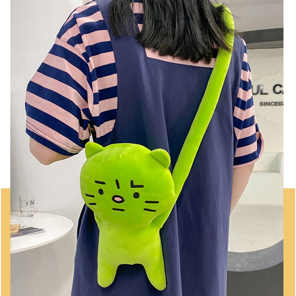 Túi Đeo Chéo Hình Thú Nhồi Bông Hoạt Hình Dễ Thương,  Đeo Vai Hoạt Hình Cánh Tay Dài Anxiety Kitty