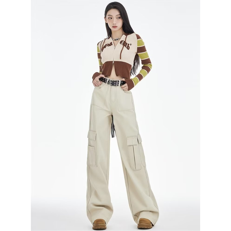 Quần Dài Dáng Rộng Phối Túi Lớn Phong Cách Hip Hop Cá Tính Cho Nam Và Nữ