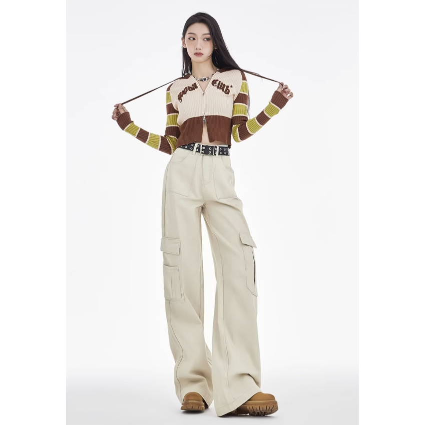 Quần Dài Dáng Rộng Phối Túi Lớn Phong Cách Hip Hop Cá Tính Cho Nam Và Nữ