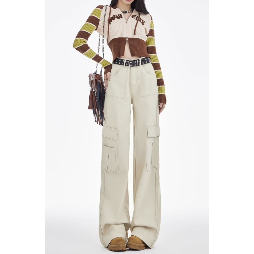 Quần Dài Dáng Rộng Phối Túi Lớn Phong Cách Hip Hop Cá Tính Cho Nam Và Nữ