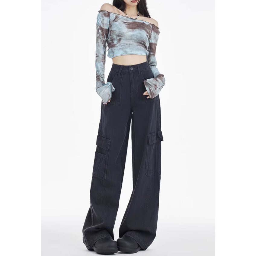 Quần Dài Dáng Rộng Phối Túi Lớn Phong Cách Hip Hop Cá Tính Cho Nam Và Nữ