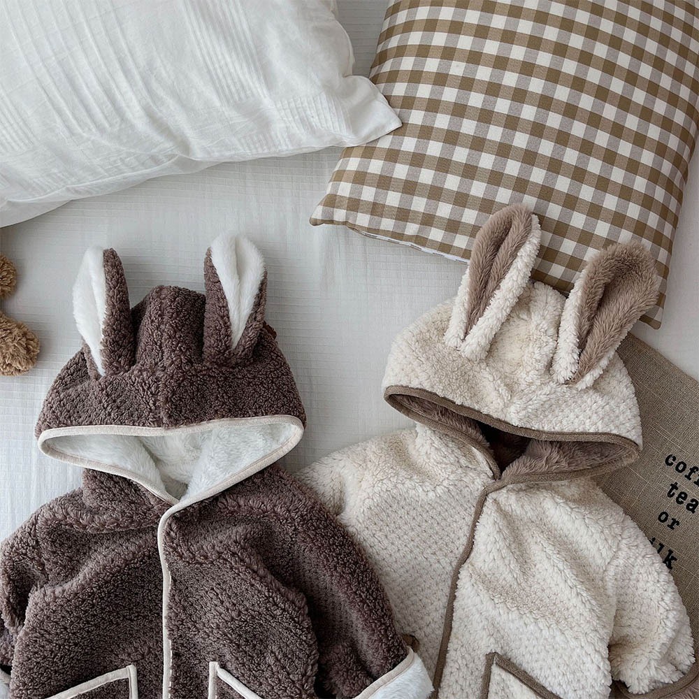 Bộ Áo Liền Quần Tay Dài Có Nón Bằng Lông Cừu Dày Giữ Ấm Mùa Đông Dành Cho Trẻ Sơ Sinh