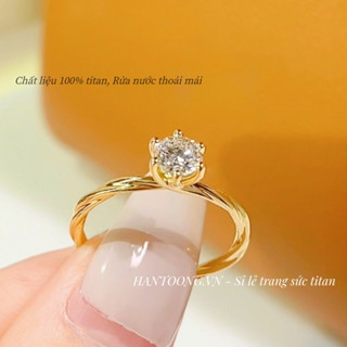 Nhẫn titan không gỉ mạ vàng 18k thiết kế đá zircon cao cấp lấp lánh thời trang sang trọng dành cho nữ